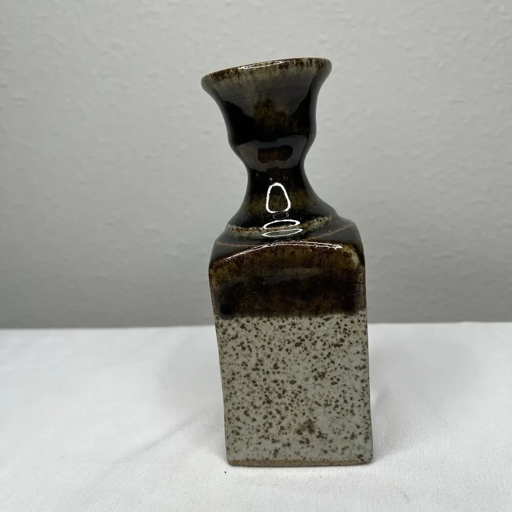 Mini Square Ceramic Vase two-tone glaze for floral arrangement decorative signed